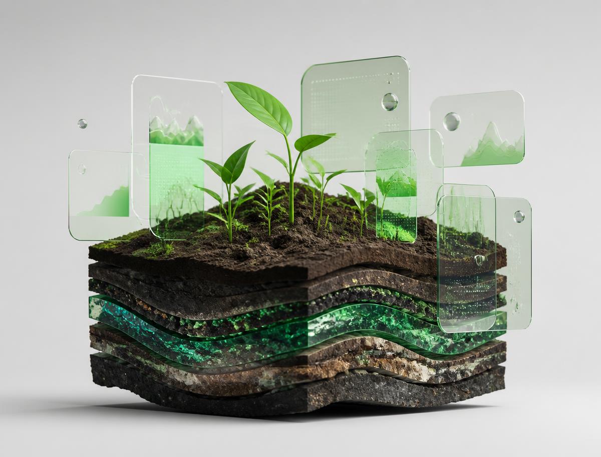 Cross-section of farmland soil layers with monitoring data panels